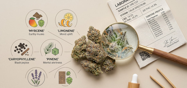 Composición educativa sobre cannabinoides y terpenos en flores de CBD